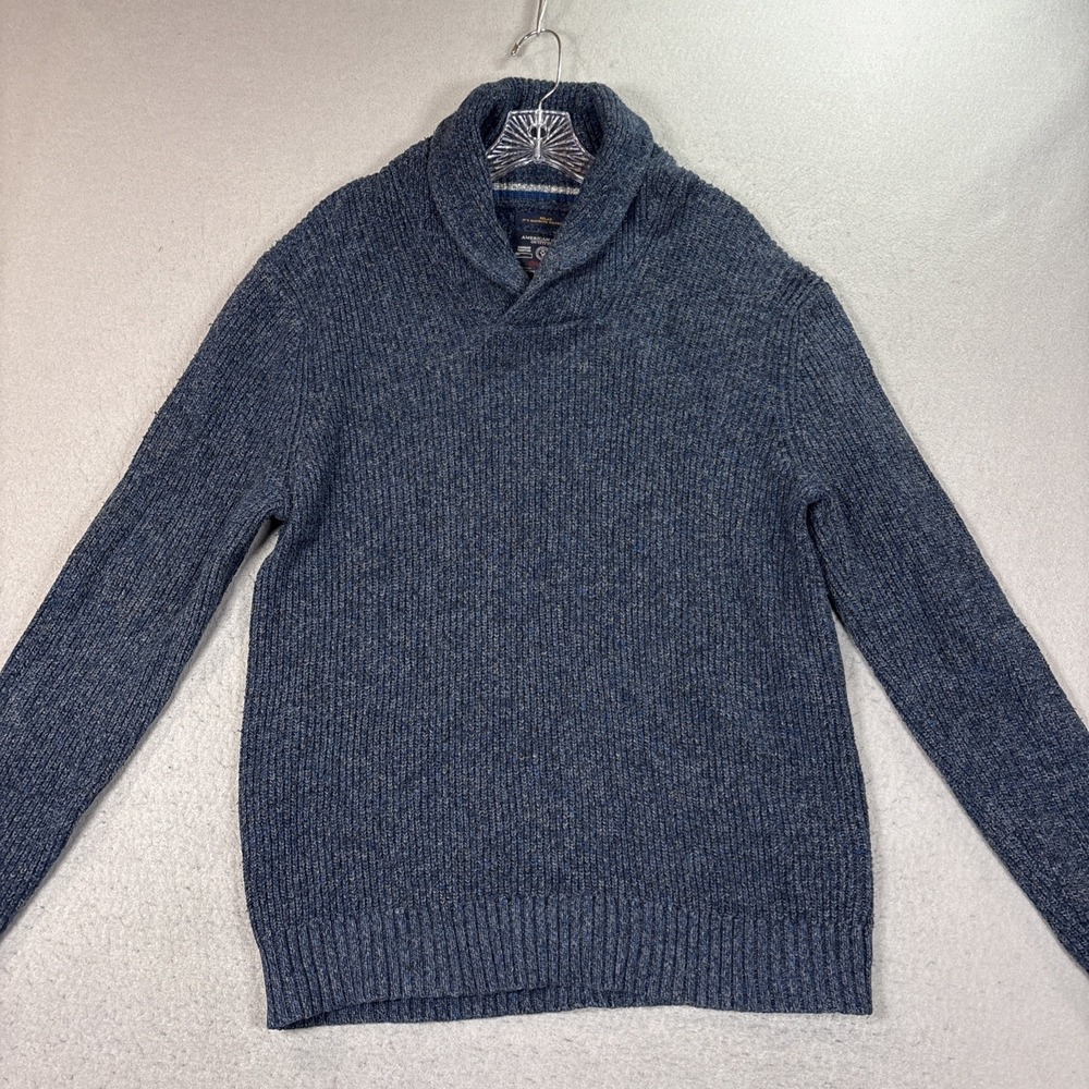 American Eagle‎ Shawl Neck Athletic Fit Sweater Mens Wool Blend Large Y2K Blue